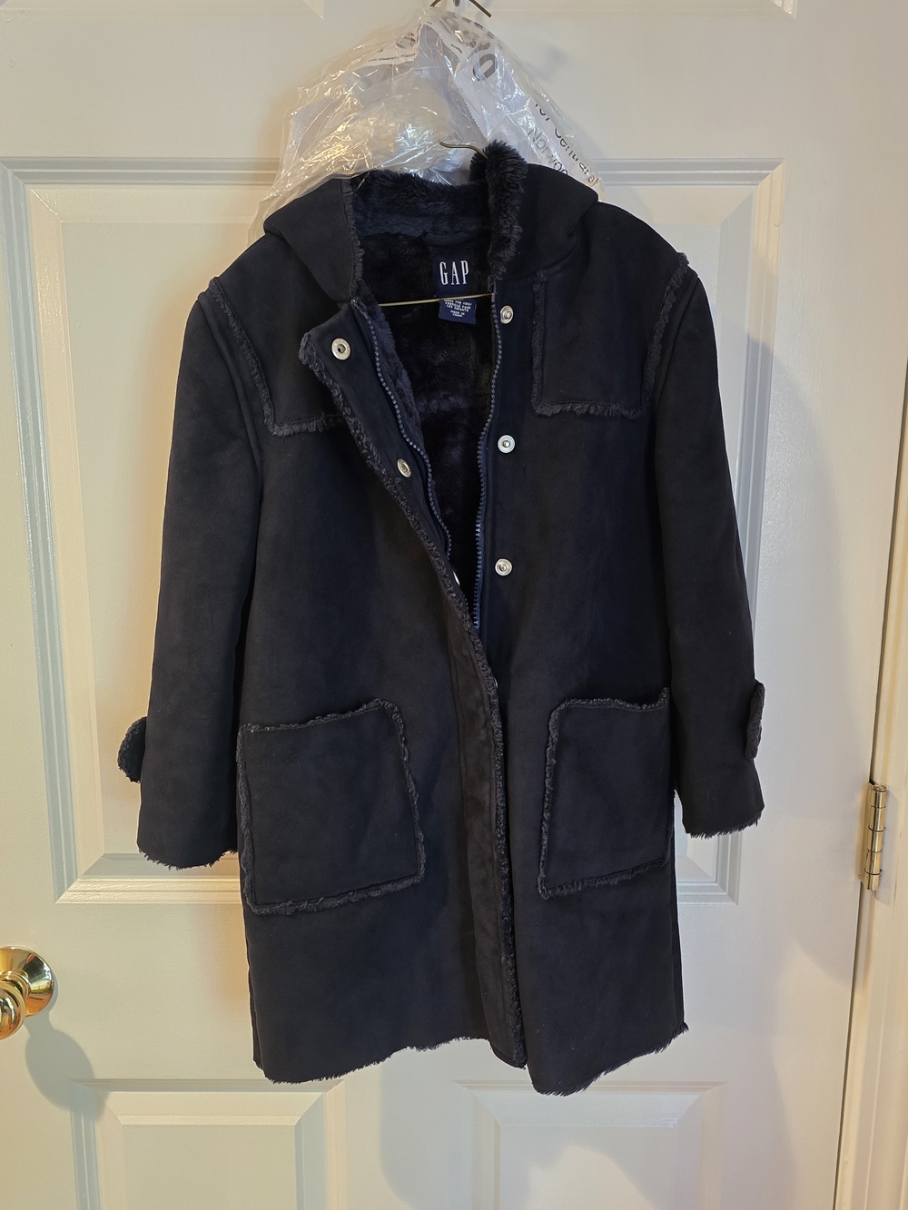GAP Navy Shearling Coat with Hood